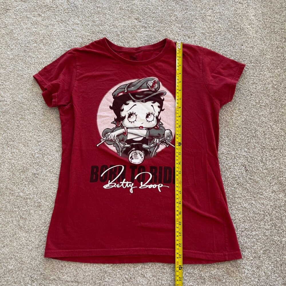 Betty Boop Born to Ride Y2K Red Cotton Fitted Graphic Tshirt M - Picture 7 of 8